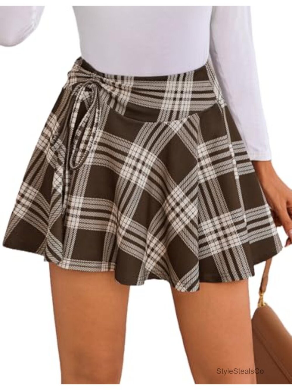 Avidlove Pleated Mini Skirt High Waist Drawstring Skater Skirt